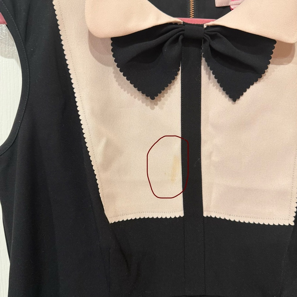 Ted Baker Black Mini Dress with Pale Pink Bib and Black Bow - Picture 4 of 10
